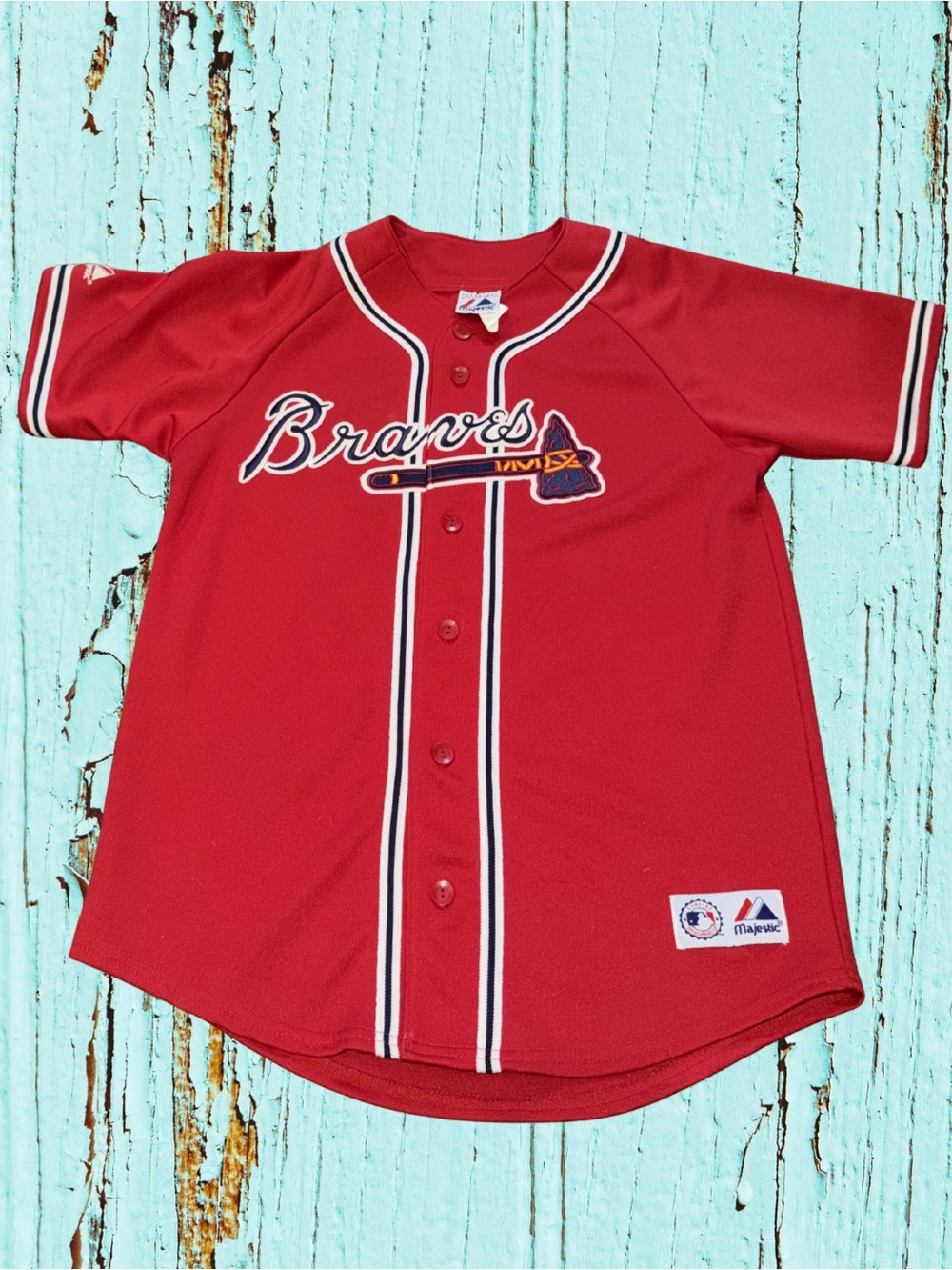 Vintage Majestic Atlanta Braves Red Kids Button-Up Jersey